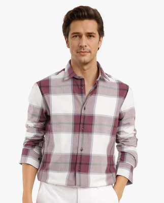 RARE RABBIT Men Checkered Casual Maroon Shirt