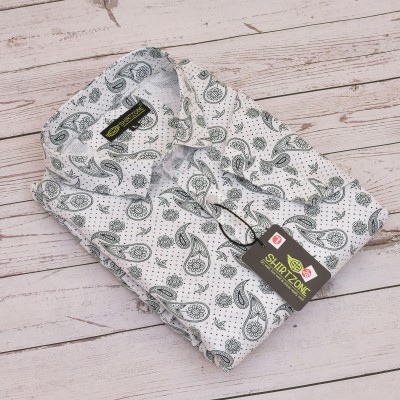 S-Line Men Printed Casual White, Green Shirt