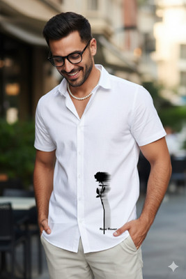 Siya Fashion Men Printed Casual White Shirt