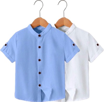 Zarila Boys Solid Casual Light Blue, White Shirt(Pack of 2)