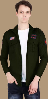 Super Waston Men Embroidered Casual Dark Green Shirt