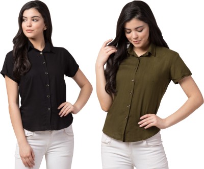 FUNDAY FASHION Women Solid Casual Green, Black Shirt(Pack of 2)