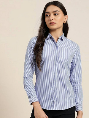 THECLASSICTOGS Women Striped Casual Blue Shirt