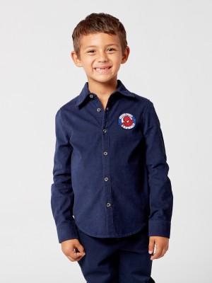 One Friday Baby Boys Printed Casual Dark Blue Shirt