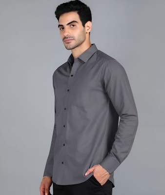 ERENCHINO Men Solid Formal Grey Shirt