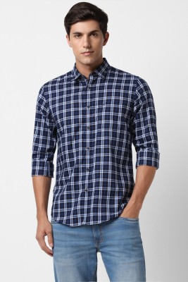 PETER ENGLAND Men Checkered Casual Dark Blue Shirt