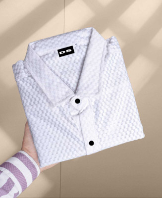 HEJAMAA CREATION Men Self Design Casual White Shirt