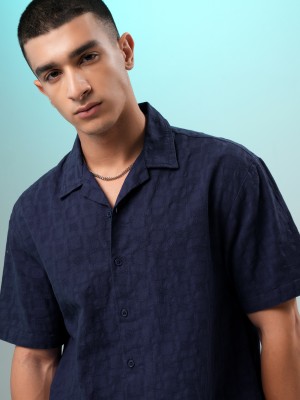 HIGHLANDER Men Self Design Casual Blue Shirt