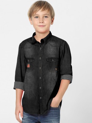 FABFARM Boys Washed Casual Black Shirt