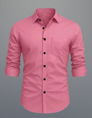 MUMIN Men Solid Formal Pink Shirt