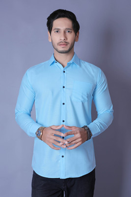 ALMORA Men Solid Casual Light Blue Shirt