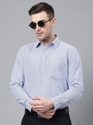 English Navy Men Checkered Formal Light Blue, Black Shirt