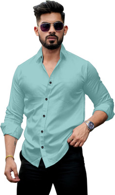 Shlok Men Solid Casual Light Blue Shirt