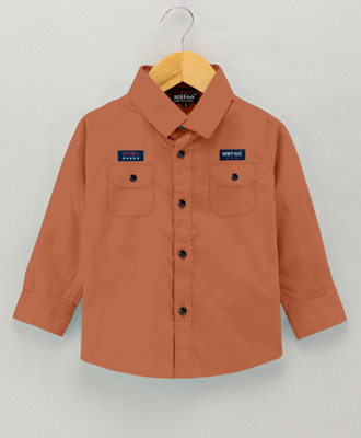MBF66 Boys Self Design Casual Orange Shirt