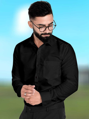 Pribha Fashion Men Solid Formal Black Shirt