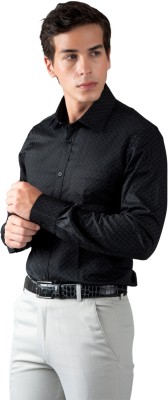 MUTAQINOTI Men Self Design Formal Black Shirt