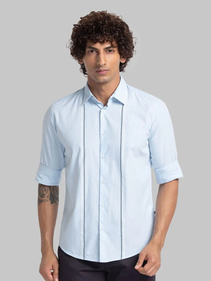 PARX Men Printed Casual Light Blue, White, Green Shirt