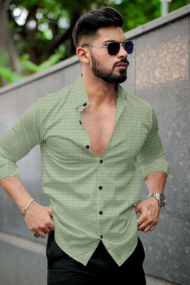 Growwax Men Self Design Casual Green Shirt