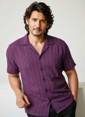 SEVENTEENSTITCH Men Solid, Striped Casual Purple Shirt