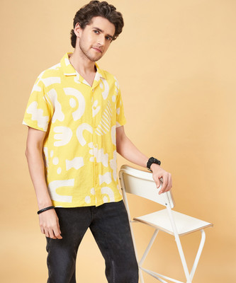 PEOPLE Men Printed Casual Yellow, White Shirt