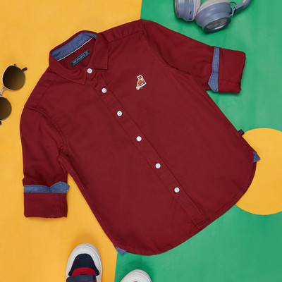 Pantaloons Junior Boys Solid Casual Maroon Shirt
