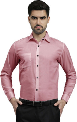 Navkanj Men Solid Formal Pink Shirt