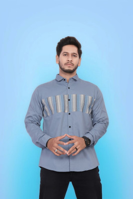 U AND J TREND Men Printed Casual Blue Shirt