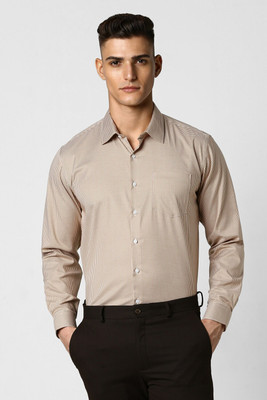 VAN HEUSEN Men Checkered Formal Beige Shirt