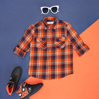 Pantaloons Junior Boys Checkered Casual Orange Shirt