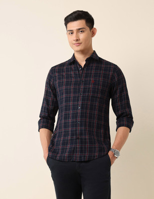 U.S. POLO ASSN. Men Checkered Casual Blue Shirt