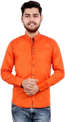 SQS Men Solid Casual Orange Shirt