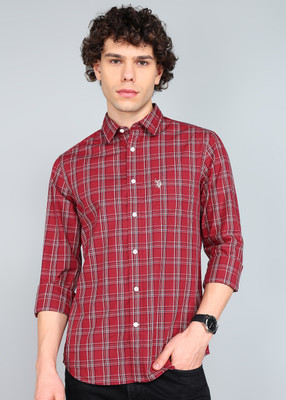 U.S. POLO ASSN. Men Checkered Casual Red Shirt
