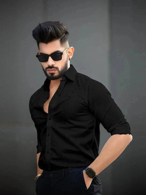 Vyzer Men Solid Formal Black Shirt