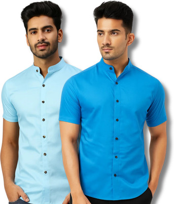 COTTONCHHAP Men Solid Casual Light Blue, Blue Shirt(Pack of 2)