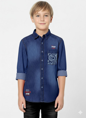 FABFARM Boys Solid Casual Dark Blue Shirt