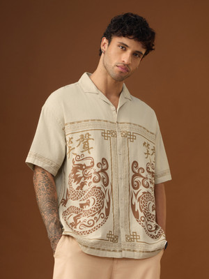 The Souled Store Men Graphic Print Casual Beige Shirt