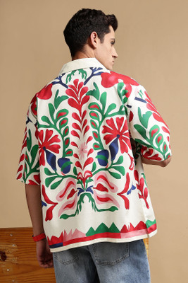 Eszett Men Printed Casual Cream Shirt