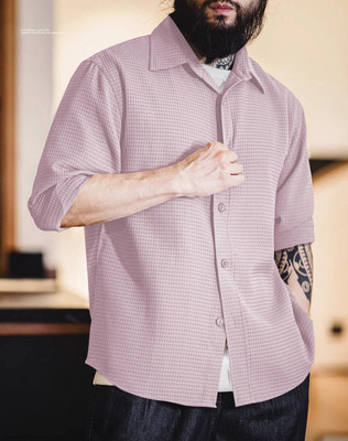 MOXTE Men Self Design Casual Pink Shirt