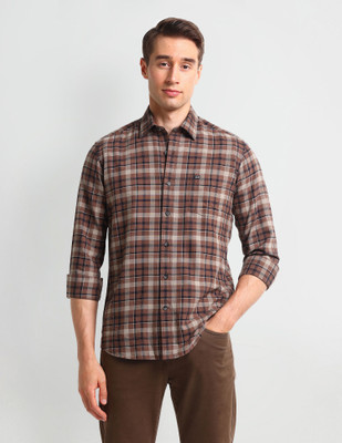 ARROW Men Checkered Casual Brown Shirt
