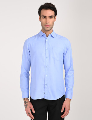 Regrowth Men Solid Casual Blue Shirt