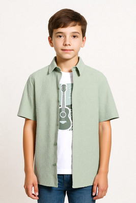 Charchit Boys Self Design Casual Green Shirt