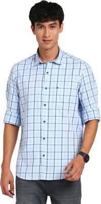 TURTLE Men Checkered Casual Light Blue Shirt