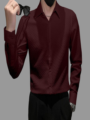 KHANJAN FASHION Men Self Design, Checkered Formal Maroon Shirt