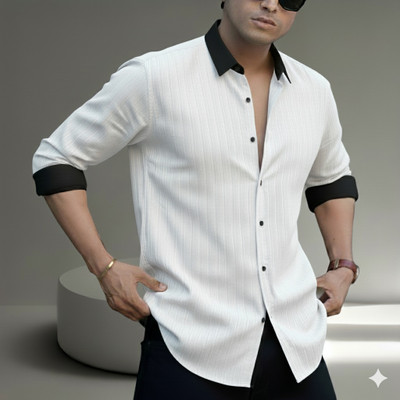 Lolar Men Solid Casual White Shirt