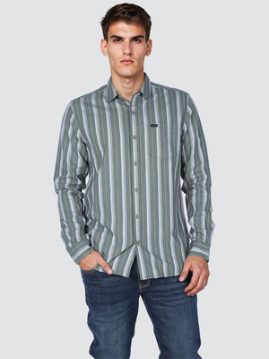 Wrangler Men Striped Casual Grey Shirt