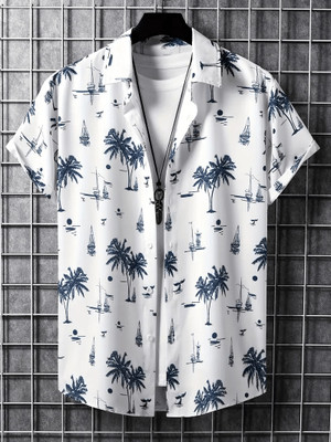ShopGlobal Men Printed Casual White Shirt