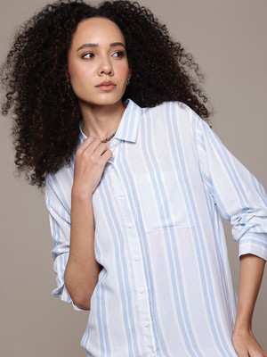 Roadster Women Striped Casual Blue Shirt