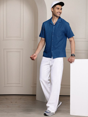 Moda Rapido Men Solid Casual Dark Blue Shirt
