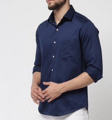 B K PAPAYA Men Solid Casual Blue Shirt