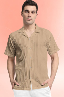 Dharamraj Fashion Men Self Design, Striped Casual Cream Shirt